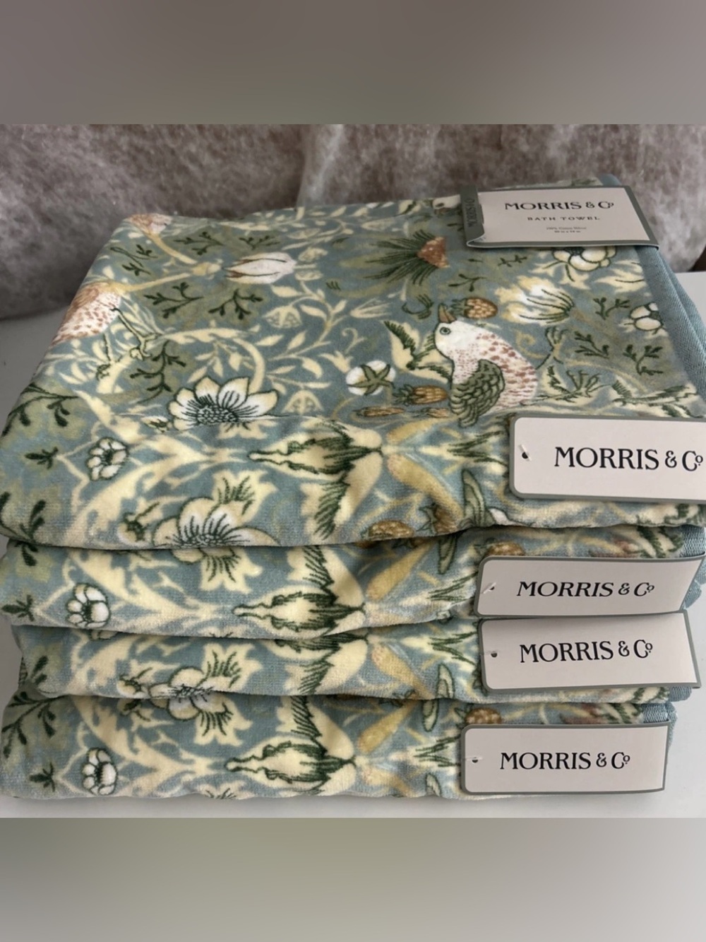 William Morris & Co Bath Towel Set (4) Strawberry Thief  COTTON VELOUR 30x54